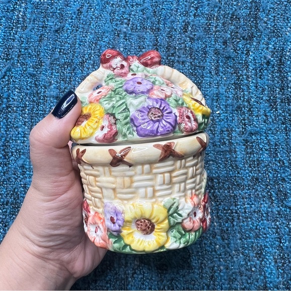 Vintage Merc Asia 1999 Garden Party Ceramic Sugar Dish Bunny Rabbit Floral - Picture 3 of 7